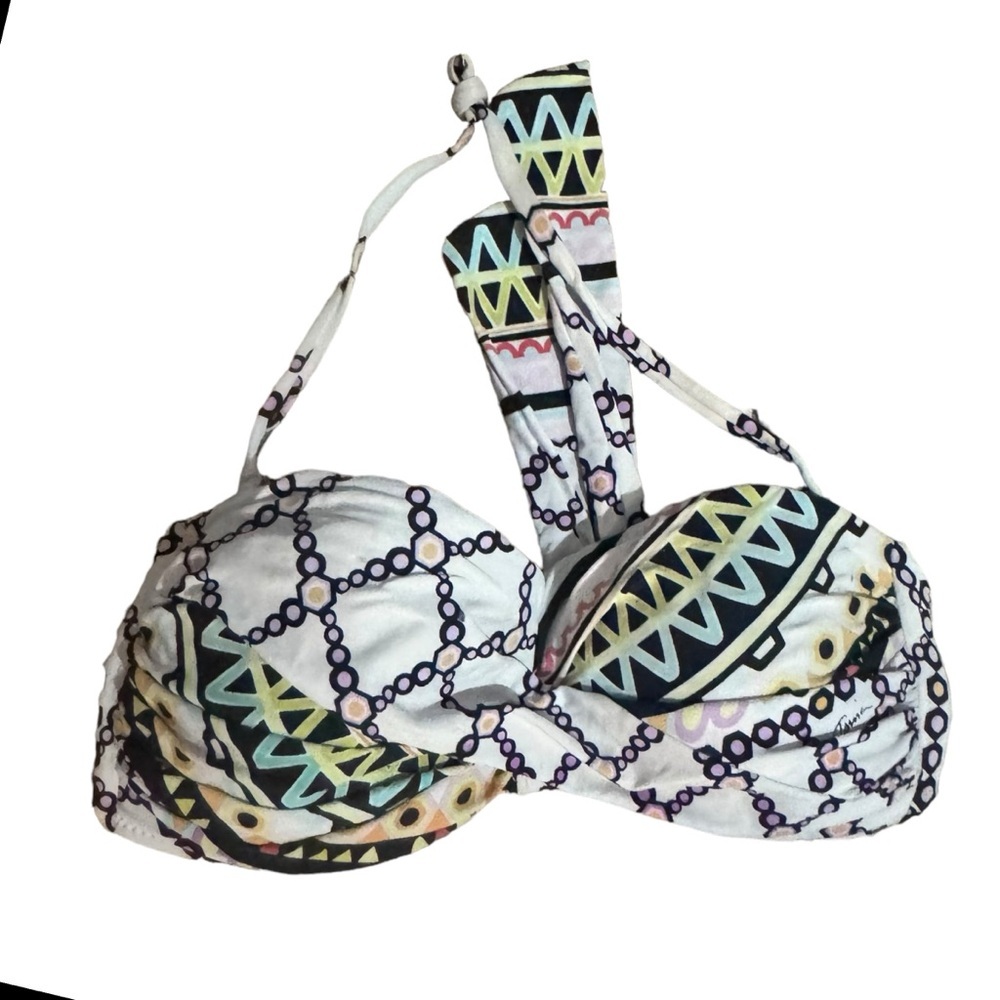 Trina Turk Bikini Top Size 4 Geometric Bandeau Strapless Swimsuit white - Picture 2 of 7